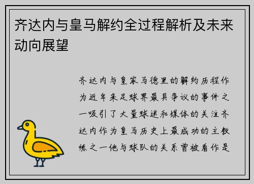 齐达内与皇马解约全过程解析及未来动向展望